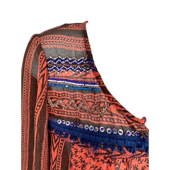 Free People Women’s Feather In The Wind Sheer Print Beaded Tunic Size M - Picture 3 of 12